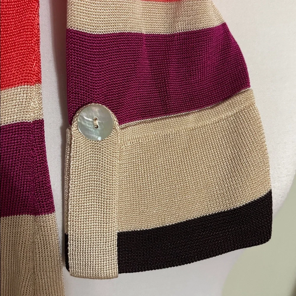 Chico's Red Tan Purple Striped V Neck Sweater Size 2